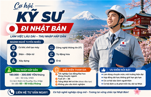 Kỹ sư đi Nhật Bản 2026: Điều kiện, Chi phí, Mức Lương
